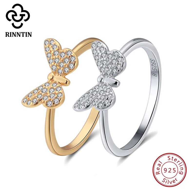 

Rinntin 925 Sterling Silver Women Ring Butterfly Pattern With AAA Shiny Zircon Female s925 Rings Fine Jewelry TSR59