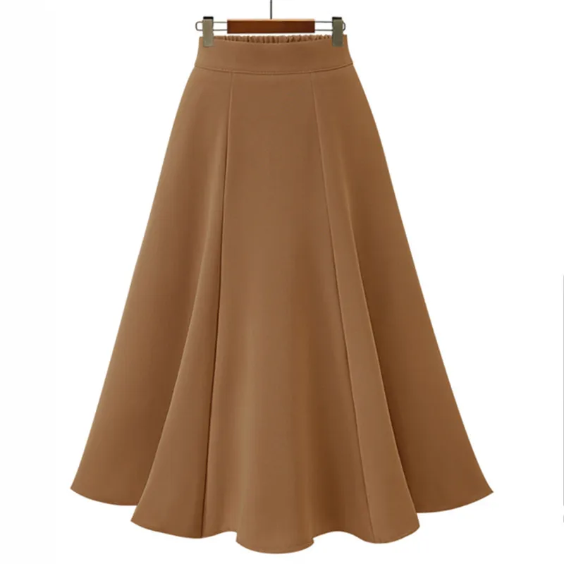 Осенняя юбка с высокой талией Женская Однотонная юбка в складку Женская Повседневная Длинная юбка женская утепленная Осенняя модная юбка женская s