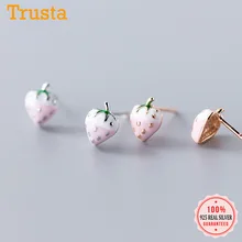 Trusta минималистичные 925 пробы серебряные милые маленькие свежие розовые Клубничные серьги-гвоздики для женщин Свадебные ювелирные изделия подарок DS1911