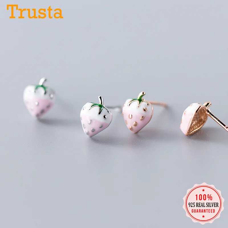 

Trusta 2019 Minimalist 925 Sterling Silver Cute Little Fresh Pink Strawberry Stud Earrings For Women Wedding Jewelry Gift DS1911
