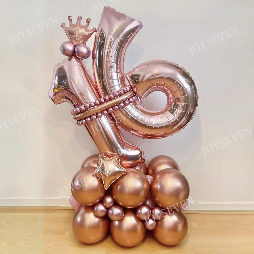 Juego de globos metálicos de látex para cumpleaños, decoración de fiesta de  32 piezas, oro rosa, número, 16, 18, 25, 30, 40, 50 - AliExpress