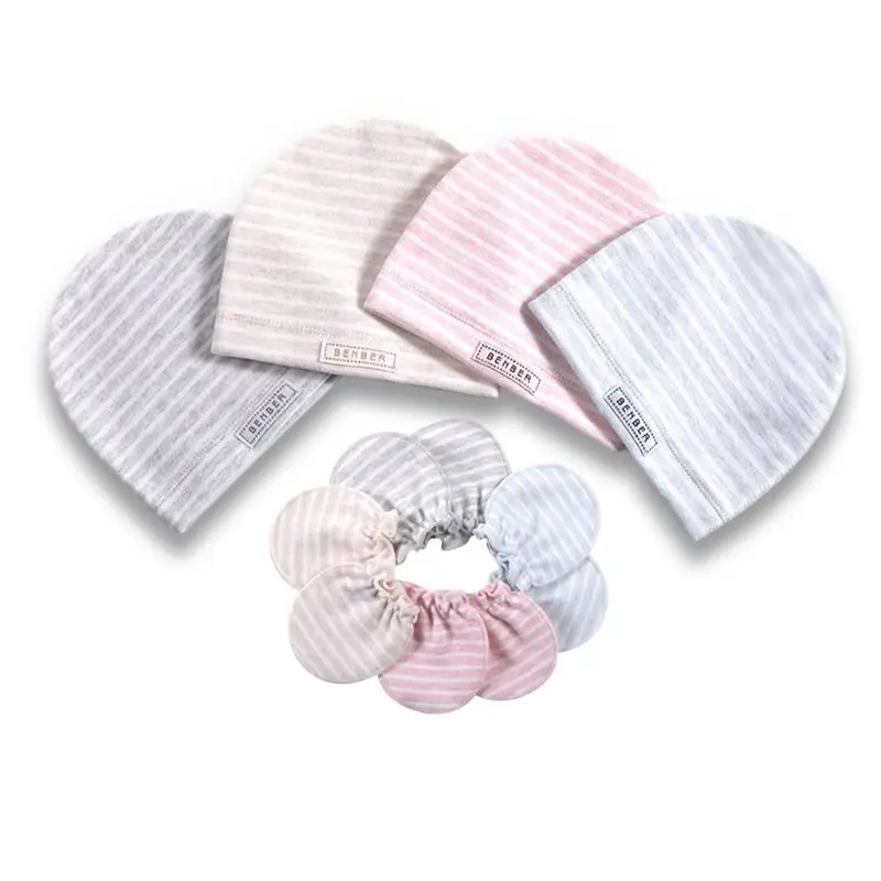 

2 Pcs/set Simple Newborn Baby Births Cap Glove Set Soft Cotton Kids Infants Anti-scratch Gloves Hat Gifts 19QF