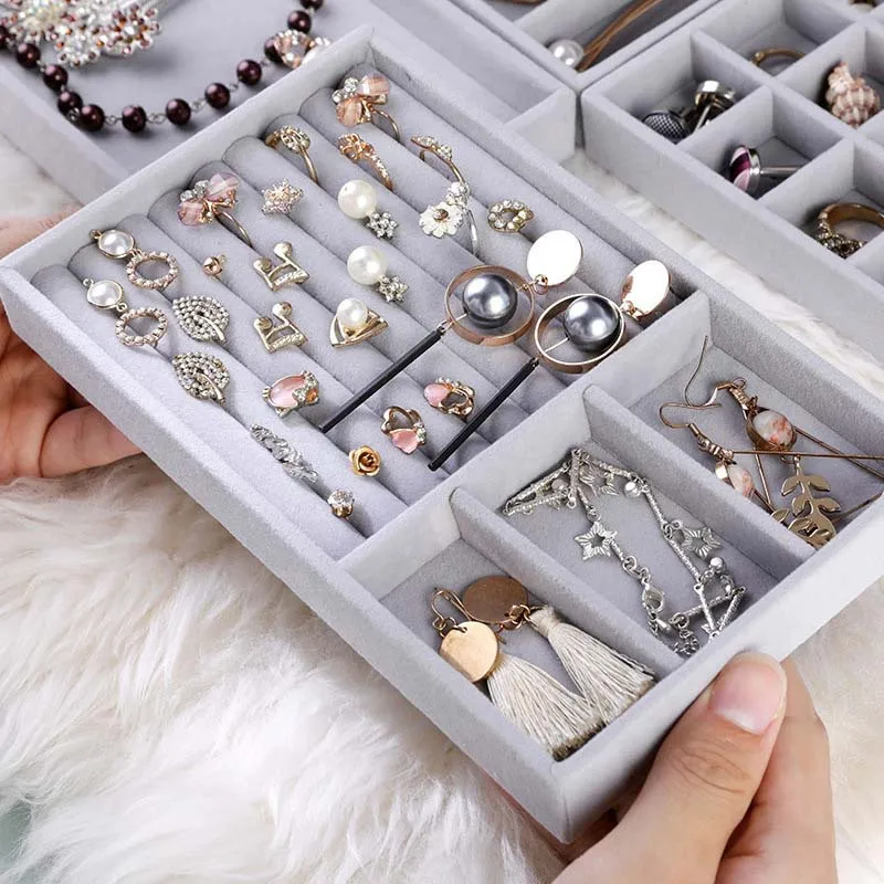 US Velvet Jewelry Ring Earring Display Box Tray Holder Storage Display Organizer 