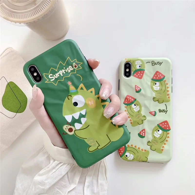 

Cartoon avocado small dinosaur phone case For iphone XS MAX XR X 6 6s 7 8plus case cute soft shell TPU shell For iphone 7 case
