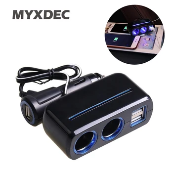 

3.1A Triple 1 to 2 Socket + USB Power Supply 80w Car Charger With Blue Light Auto Vehicle Adapter 12V-24V/DC Display Voltage