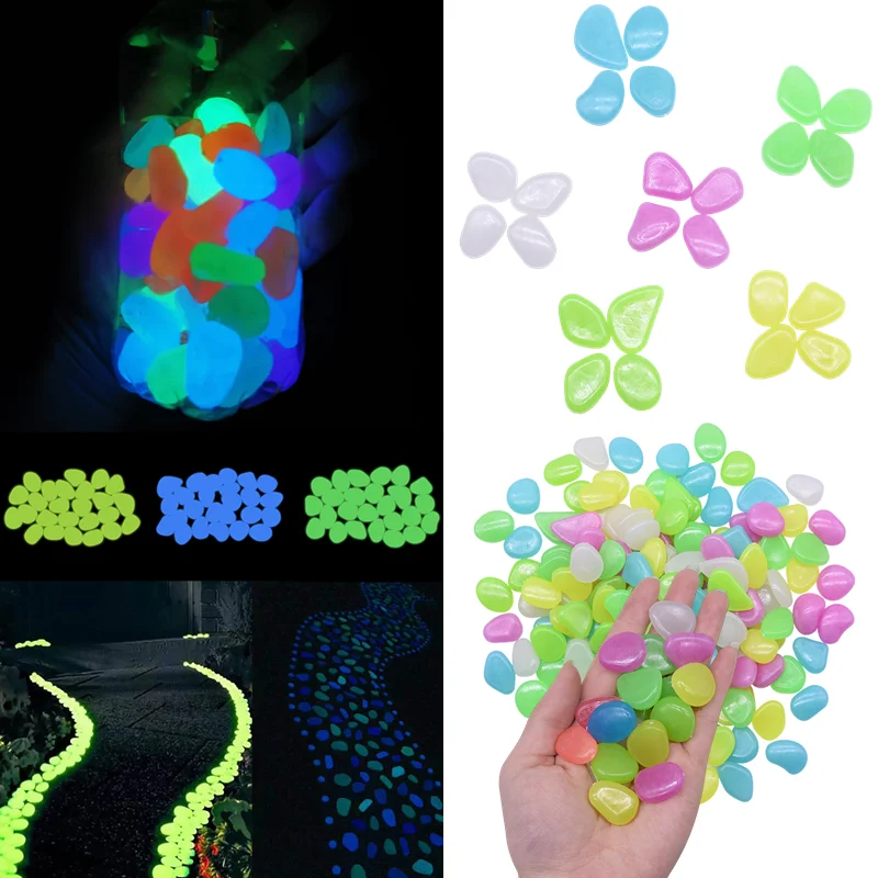 25/50 Pcs Glow In The Dark Pebbles Bright  Fluorescent Stone Aquarium Fish Tank Garden Decorations Luminous Stones Children Toys