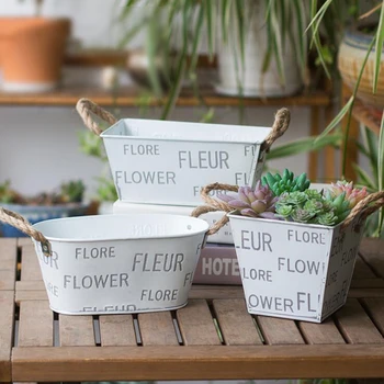 

Vintage Iron White Flower Pot Desktop Flowers Vase Iron Flower Pot Plant Bucket Planting Display Stand Hanging Plant Balcony Pot