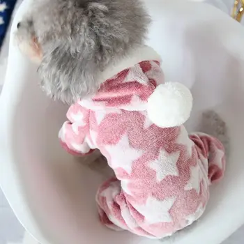 

Autumn and Winter Dog Clothes Teddy Dog Hat One Piece Clothes Pentagram Star Printed Short Plush Fur Clothes Pet Products