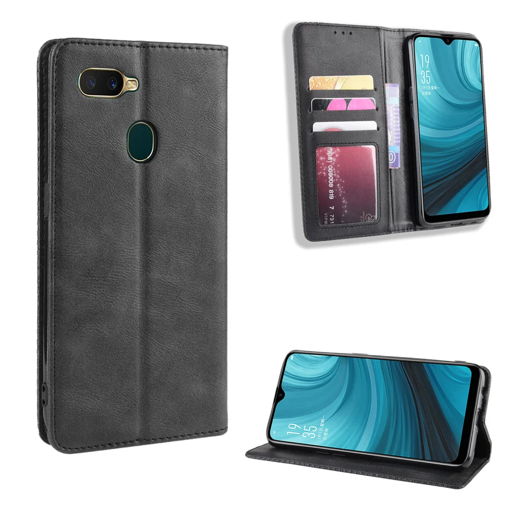 Чехол для OPPO A7 AX5s Роскошный Ретро Кожаный флип-чехол на магните для OPPO AX7 A5X Чехол-книжка с отделением для карт и Подставкой Мягкий чехол для телефона