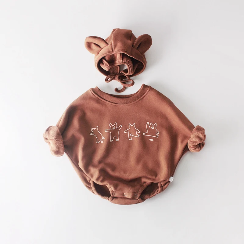 Roupas/Детские зимние вельветовые Комбинезоны для маленьких девочек и мальчиков; комбинезон с длинными рукавами и рисунком из мультфильма для младенцев; комбинезон+ шапка; WT996