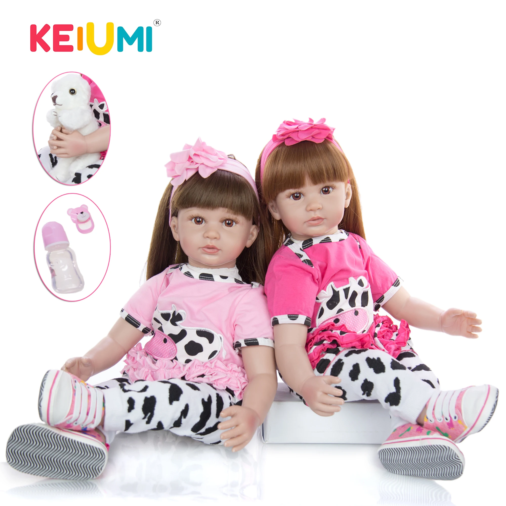 KEIUMI Мультфильм 24 дюйма кукла новорожденный малыш Близнецы силиконовый винил с