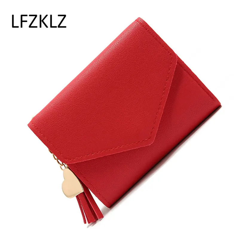 

2020 New Wallet Buckle Solid Color Soft Face Large Capacity Tassel Women Short Tassel Wallets Bag Card Package Holder Coin Bag