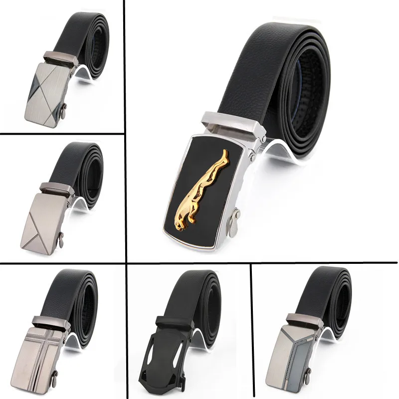 

Men's Business Lengthened Belts, Fashion Men casual Automatic Buckle Minimalist Design Leather Belt black Lychee pattern Belts