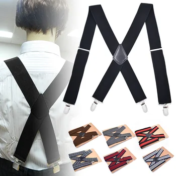 

Men Braces Suspenders 5cm Back Heavy Duty Biker Snowboard Trousers Elastic 4 Clips hh88