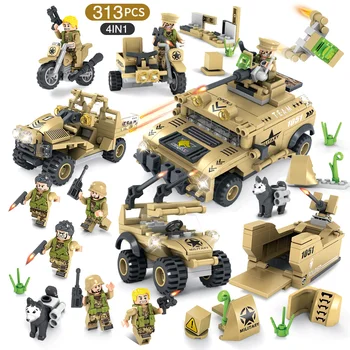 

313pcs 4in1 M1MA Main Station Tank Wild Guerrillas Building Blocks Military Army Series Creative Toys Soldier Figures Bricks