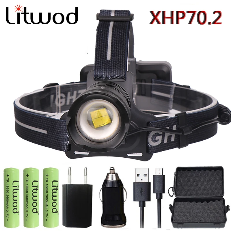 Налобный фонарь Litwod Z4022808 Xlamp xhp70.2 5000lm светодиодный мощный xhp50 18650 | Лампы и