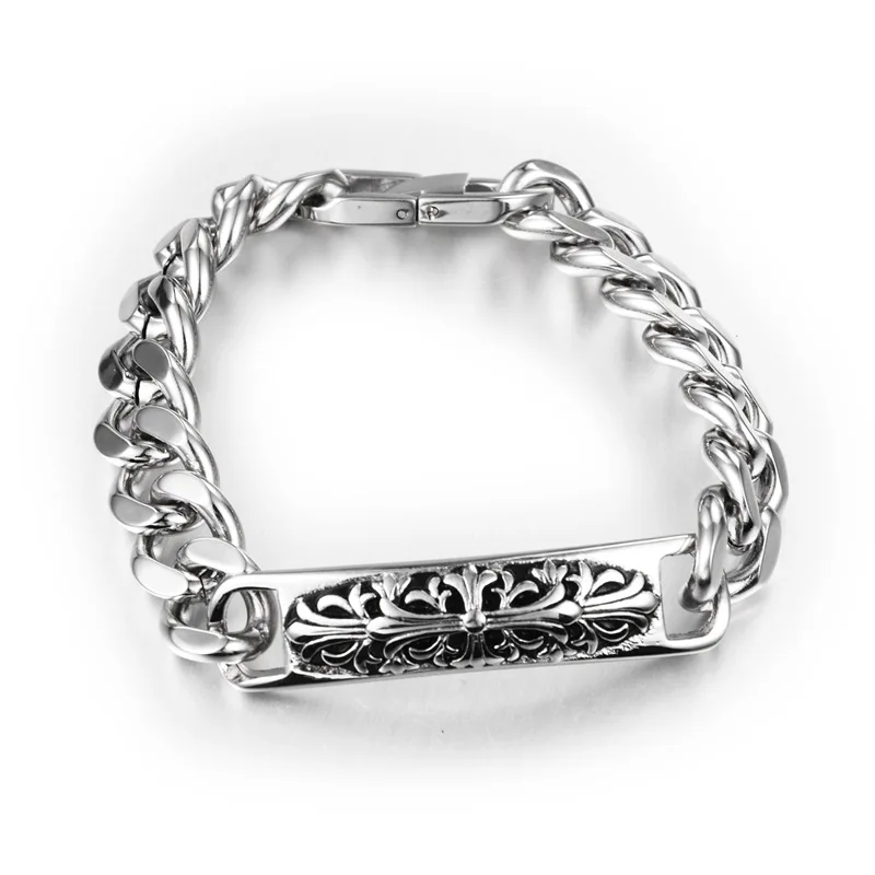 Длинный Браслет с узором из нержавеющей стали блестящий декоративный узор очаровательные звенья цепи браслеты панк длинные браслеты с черепом для мужчин