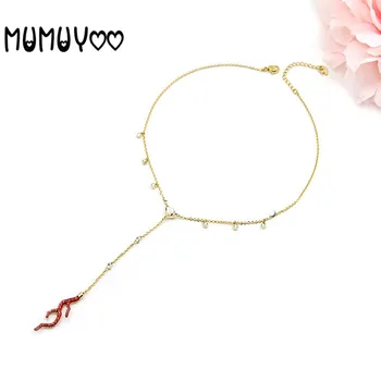

2020 new high-quality swa1:1 stylish ocean element Y-type warm vibrant red coral women necklace jewelry.