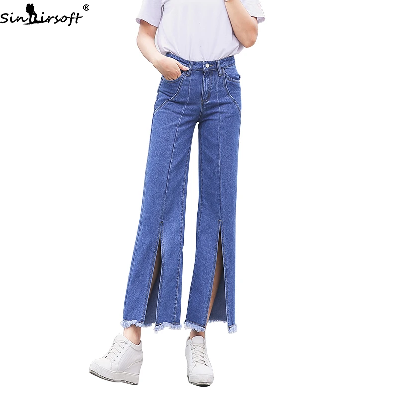 

2019 New Front Split Flashing Fashion Personality Slimming High Waist Jeans Woman Harajuku Trend Casual Wild Denim Pants Women