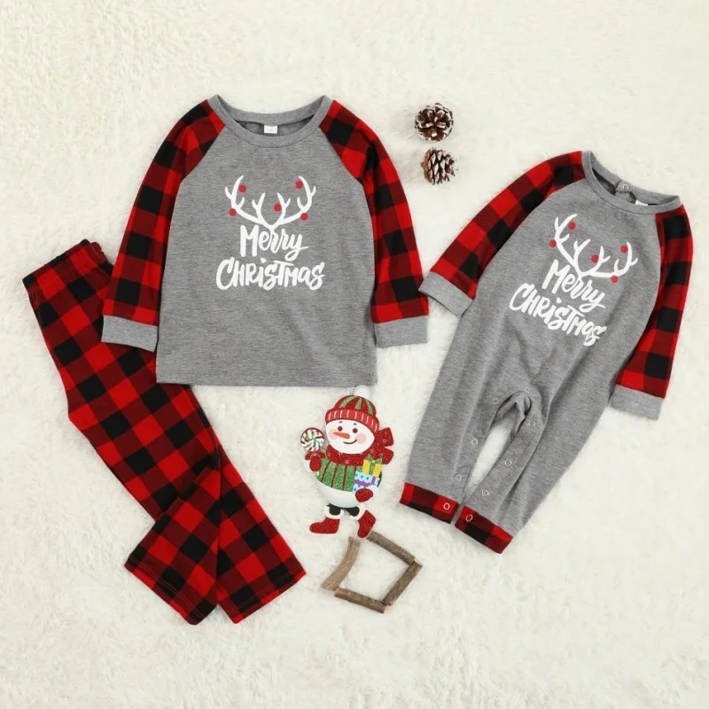 Рождество Одинаковые комплекты для семьи с рисунком Elk пижамный комплект с круглым вырезом Детский комплект для малышей(, дети, мама, папа, серый, XXL