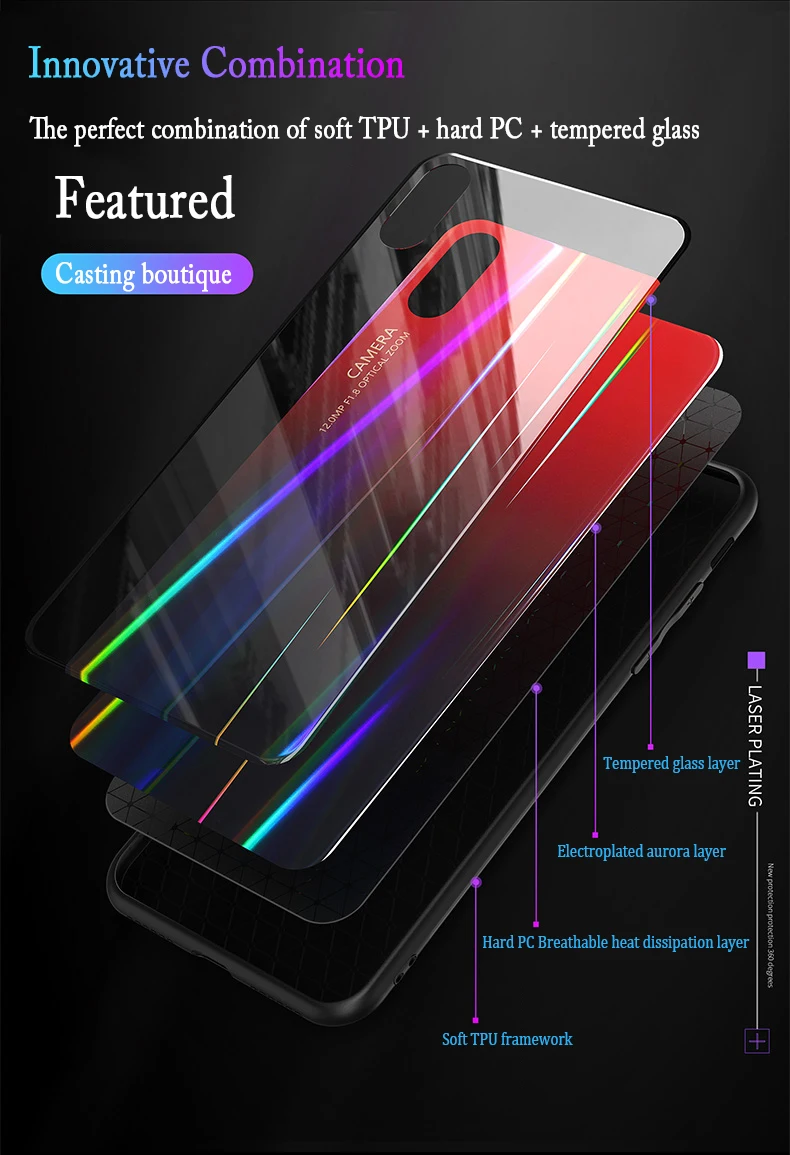 Aurora лазерный градиентный чехол из закаленного стекла для телефона для Xiaomi mi 9 SE 9SE чехол для Red mi Note 8 7 Pro Note8 Note7 противоударный чехол