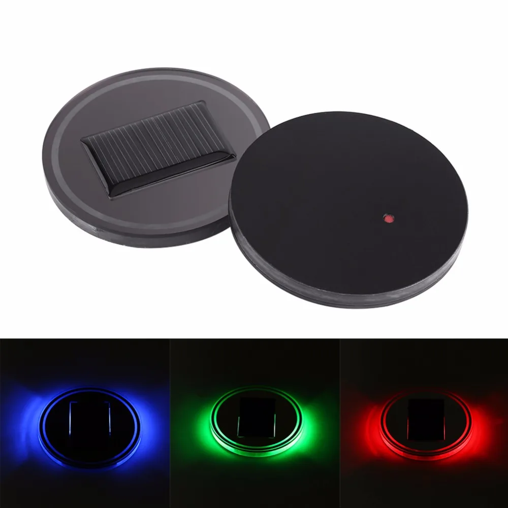 1 Pair Car Truck Solar Energy Cup Holder Bottom Pad LED Light Cover Mouldings Trim Car Accessories