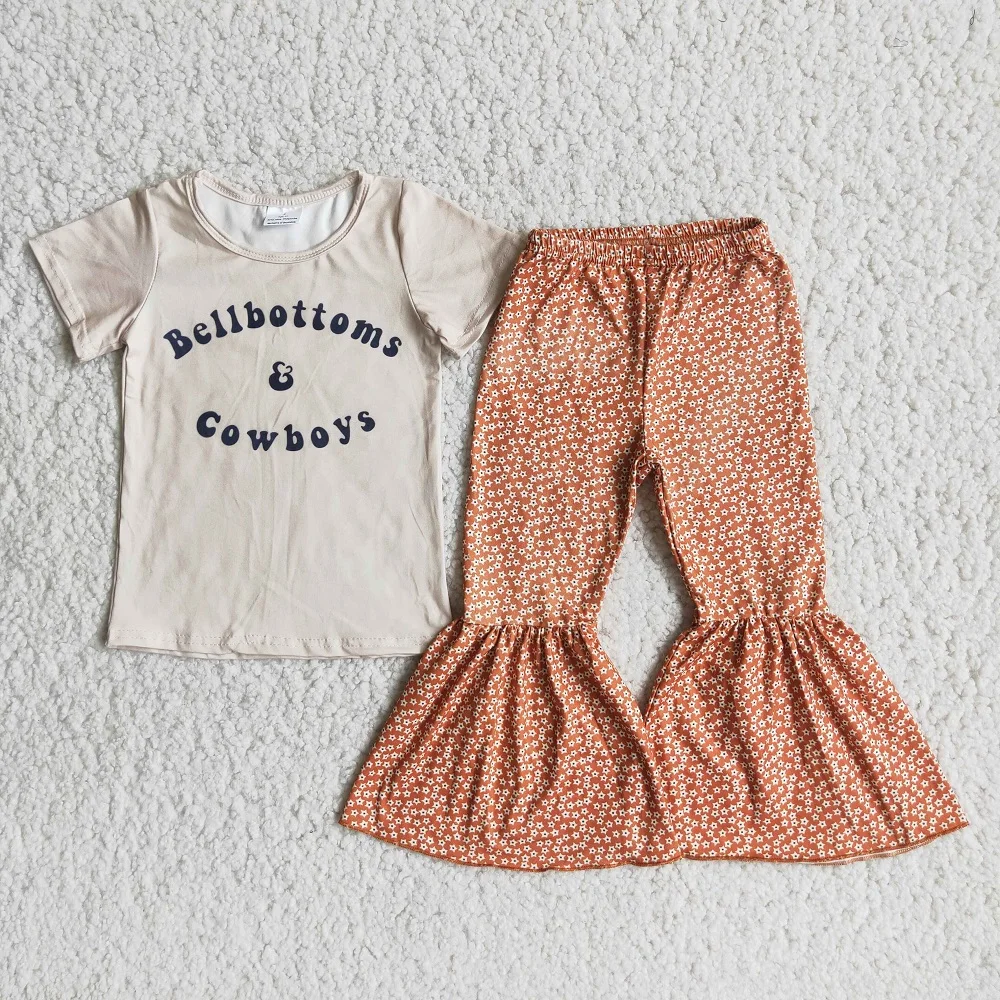 baby clothing sets girl Wholesale Children Baby Girls Spring Boutique Clothing Sets Kids Short Sleeve Letter Shirt Leopard Bell Pants Fashionable Outfit pajamas for birthday girl Clothing Sets