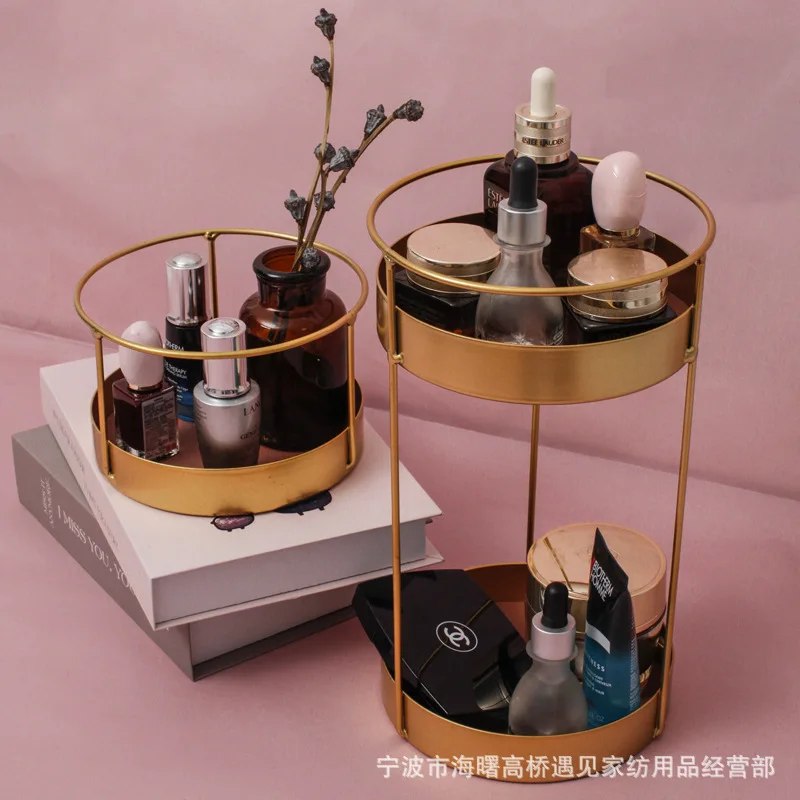  Leather Iron Art Makeup Organizer Cylinder Cosmetic Storage double-layer Nail Polish Lipstick Holde