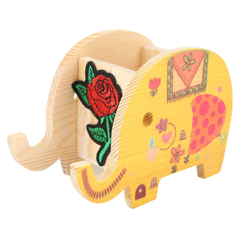 Elephant yellow Держатель для карандашей, коробка для хранения, щетка, горшок, дерево, пони, канцелярская ручка, офисный стол, слон, портативный, этнический стиль, настольный узор - Color: Elephant yellow