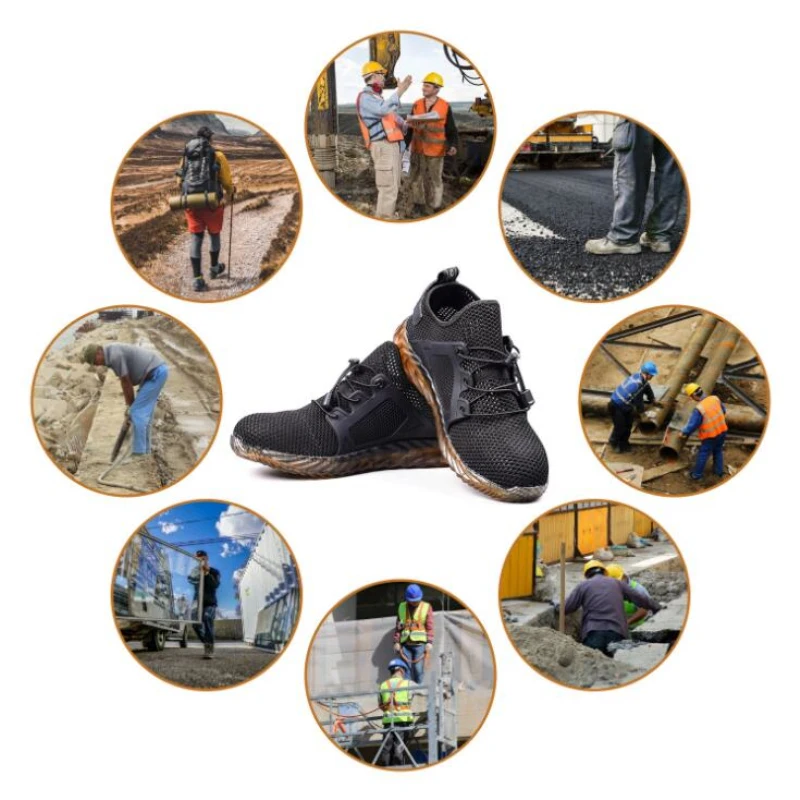 New Breathable Mesh Safety Shoes Men Light Sneaker Indestructible Steel Toe Soft Anti-piercing Work Boots Plus size 35-48