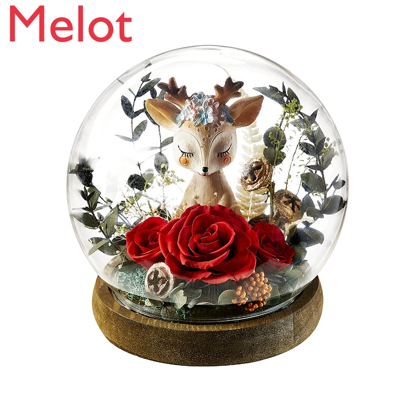 

Eternal Flower Glass Cover Gift Box Decoration Rose Valentine's Day Bouquet Female Birthday Box New Year Anniversary Christmas