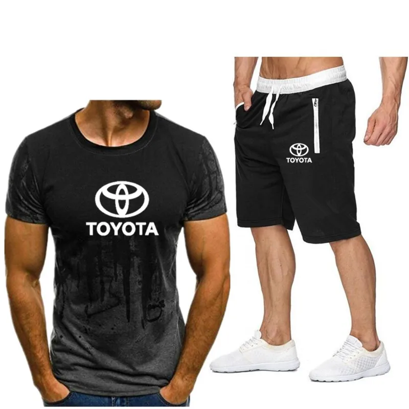 Мужская футболка шорты костюм Toyota motors с логотипом автомобиля летние мужские