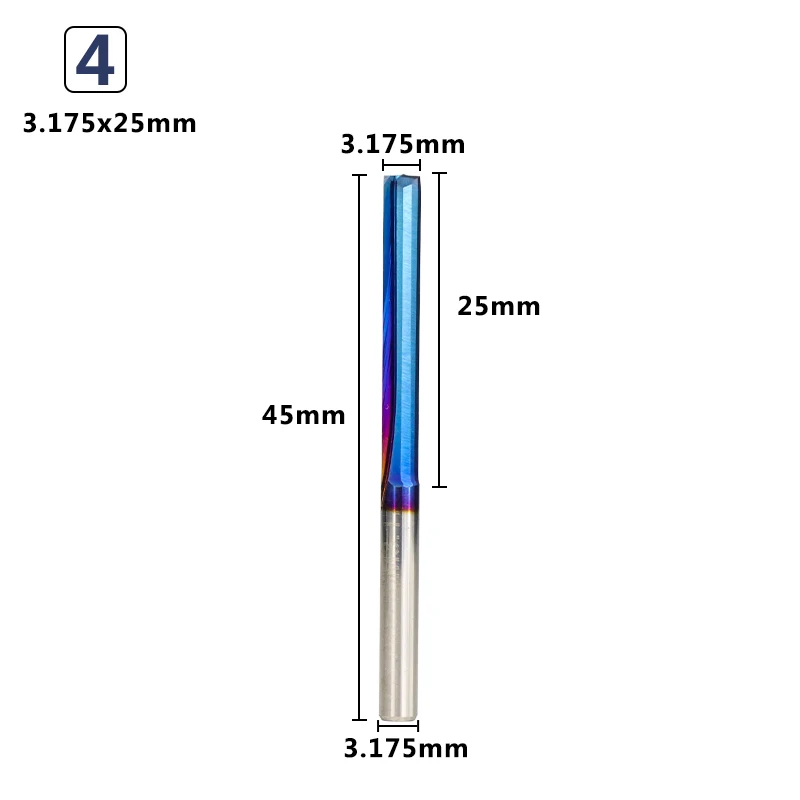 XCAN 10pcs 3.175 Shank Nano Blue Coated Straight End Mill 2 Flute Carbide Milling Cutter for Wood MDF Plastic CNC Engraving Bit - Длина режущей кромки: 3.175x25mm