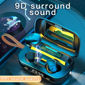 

TWS Wireless Bluetooth 5.1 Earphones With Clock For IOS Android Phones Stereo Waterproof Sport Mini Earbuds With Mirror