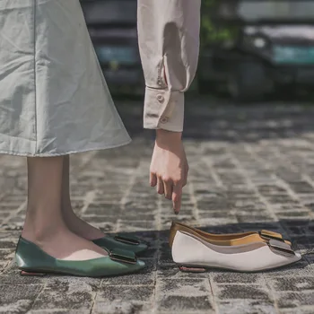 

LIMEIKE Women's Casual Flats Fashion Basic Solid Colors Pointed Toe Sleeve Flat Slip On Woman classic Metal Decoration