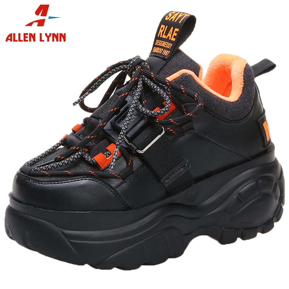 

ALLENLYNN New Brand Ladies Cool Decorating Dad Shoes Woman lace-up High Sneakers High Platform Sneakers Women