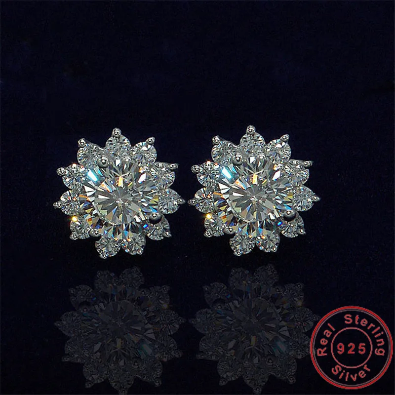 Vecalon, очаровательные серьги в виде цветка, AAAAA, Cz камень, настоящее 925 пробы, серебряные, массивные, вечерние, свадебные серьги-гвоздики для женщин, ювелирное изделие
