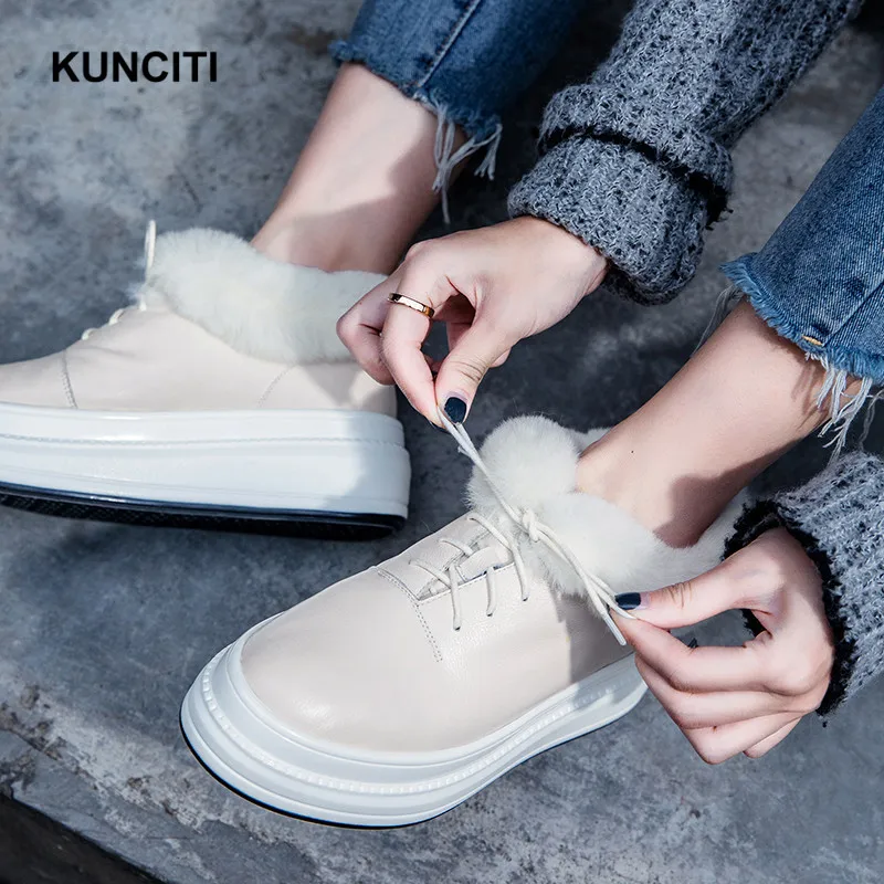 KUNCITI/обувь на толстой мягкой подошве; обувь на платформе; цвет розовый; зимняя обувь из натуральной кожи; женская теплая обувь на шнуровке в западном стиле; цвет черный, бежевый; F9170