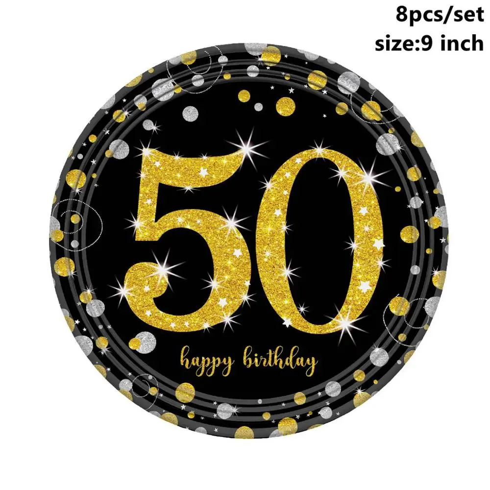 50th 9inch Gold Plat Taoup 30 40 50 60 посуда для вечеринки в честь Дня Рождения одноразовая посуда на день рождения украшения для взрослых тарелка скатерть DIY набор посуды - Цвет: 50th 9inch Gold Plat