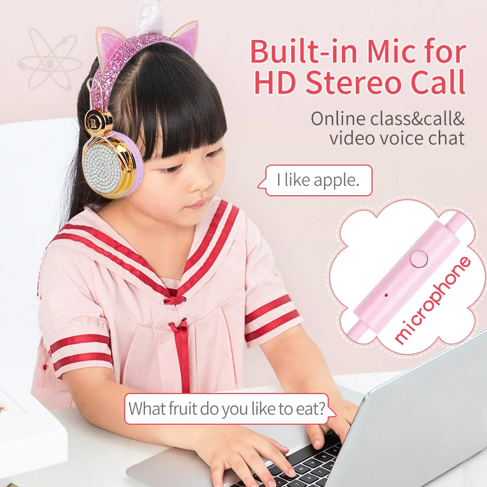 Cute Unicorn Wired Headphone With Microphone Girls Daugther Music Stereo Earphone Computer Mobile Phone Gamer Headset Kids Gift