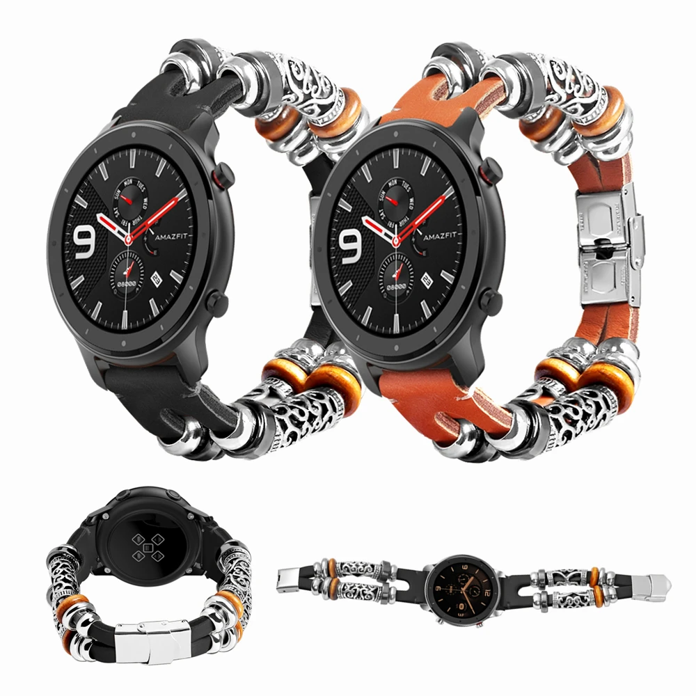 Винтажный кожаный ремешок 20 мм для Amazfit Gtr Xiaomi 42 часов ретро браслет Huami Bip