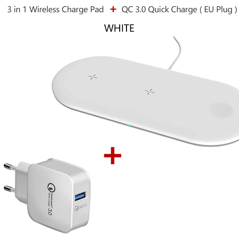 3 в 1 Беспроводное зарядное устройство QC 3,0 Быстрая зарядка для samsung iPhone смартфон Qi Беспроводная Быстрая зарядка для Apple Watch 4 3 2 1 - Цвет: QC 3.0 and Pad White