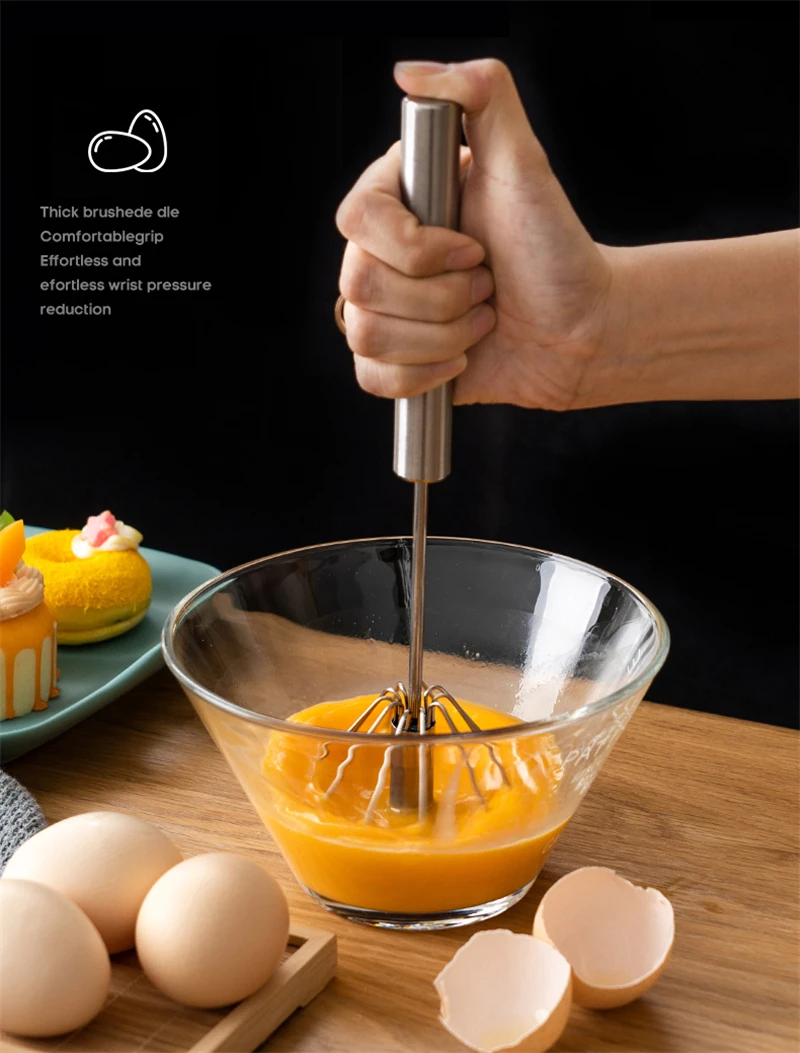 Casewin Automatic Whisk, Stainless Steel Egg Beater, Hand Push Rotary Egg  Whisk Blender, Easy Whisk Mixer Stirrer for Making Cream, Whisking, Beating