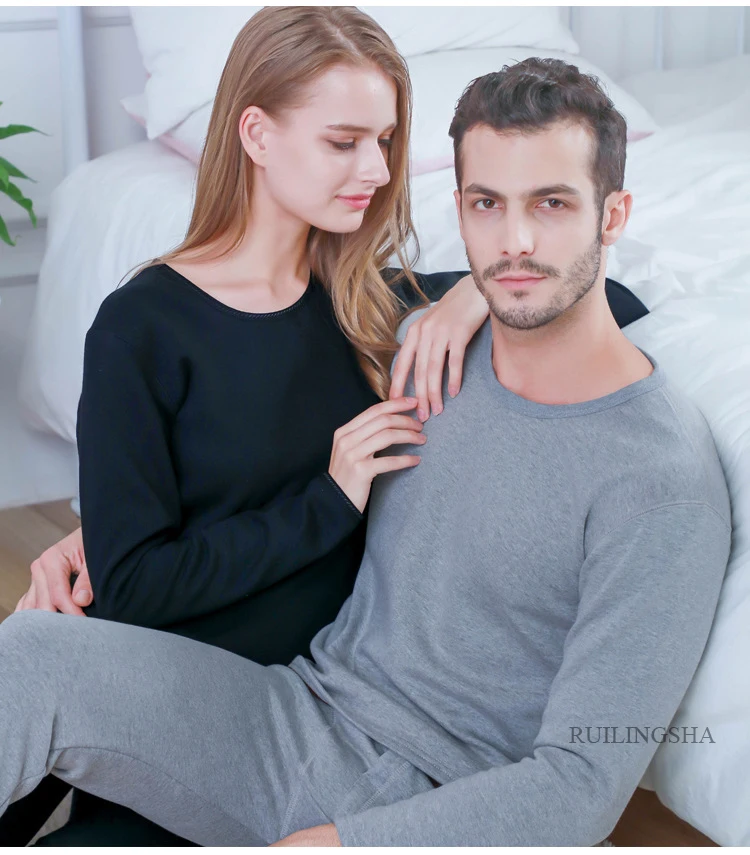 Men New Winter Cotton Thermal Undershirts Youth Padded and Thickened Round Collar Long Johns Suits Women Warm Underwear