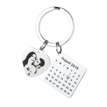 

Personalized Calendar Keychains Custom Engraved Date Key Chain Ring Customized Birthday Gift DIY Private Photo Keychain Keyring