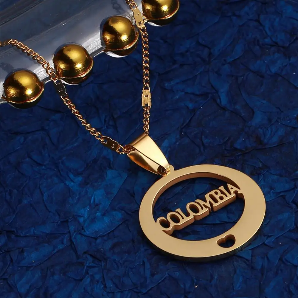Stainless Steel Round Alphabet Colombia Pendant Necklace Heart Charm Women Jewelry | Украшения и аксессуары