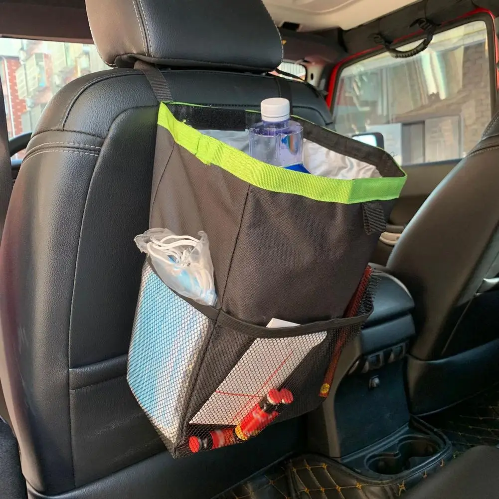 

Car Trash Can Garbage Bag with Lid Foldable Auto Back Seat Dustbin Waste Rubbish Basket Organizer Storage Bag Car Accessories