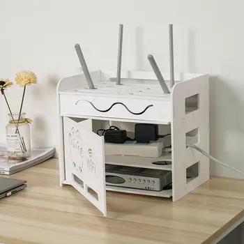

Desk White Wifi Router Storage Boxes Cable Power Plug Wire Office Mounted Shelf Storage Rack DVD Player organizer