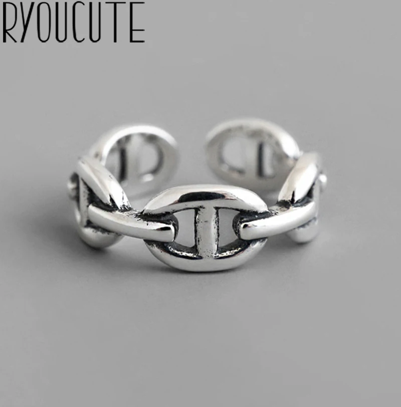 Bijoux простой стиль 925 пробы серебряные полые кольца цепи для женщин Подарки большие Регулируемые кольца на палец