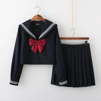 

Jk School Uniform Orthodox College Wind Black Long-sleeved Female Cos Pleated Skirt Japanese Suit Sailor Suit Students Wear XL